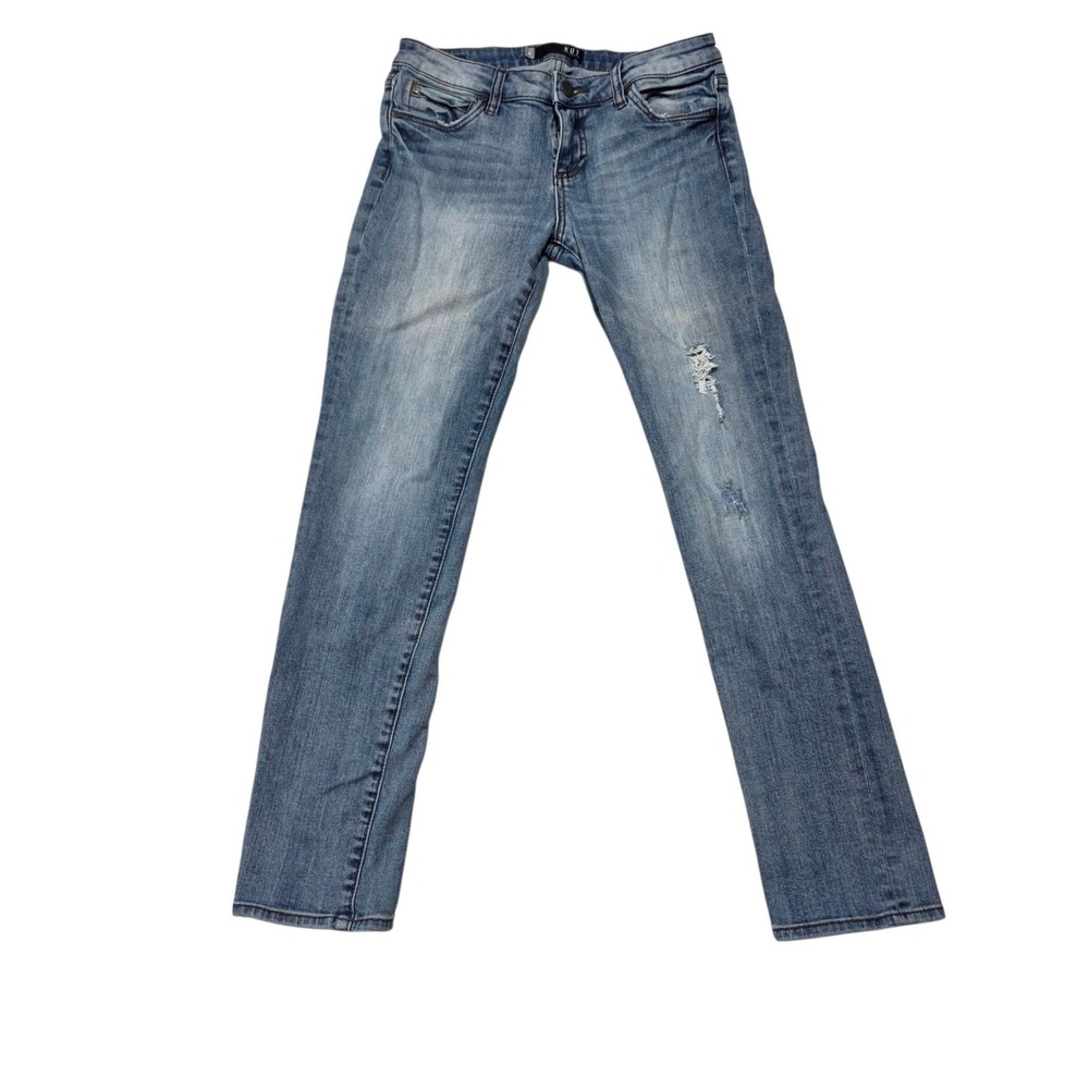 KUT from the Kloth Catherine Boyfriend Jeans Womens 4 Blue Cotton Distressed